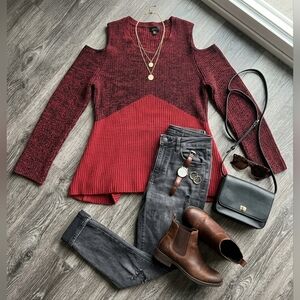 STYLE&CO. CHERRY BOMB COLD SHOULDER KNIT SWEATER